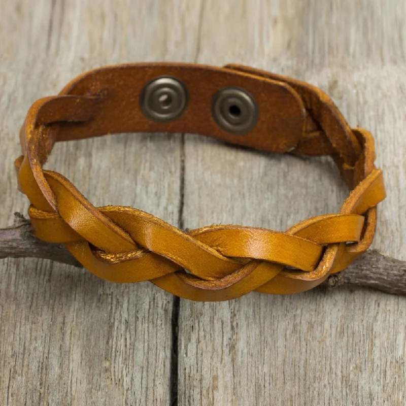 Handmade Men's Leather 'Honey Rope' Bracelet (Thailand)