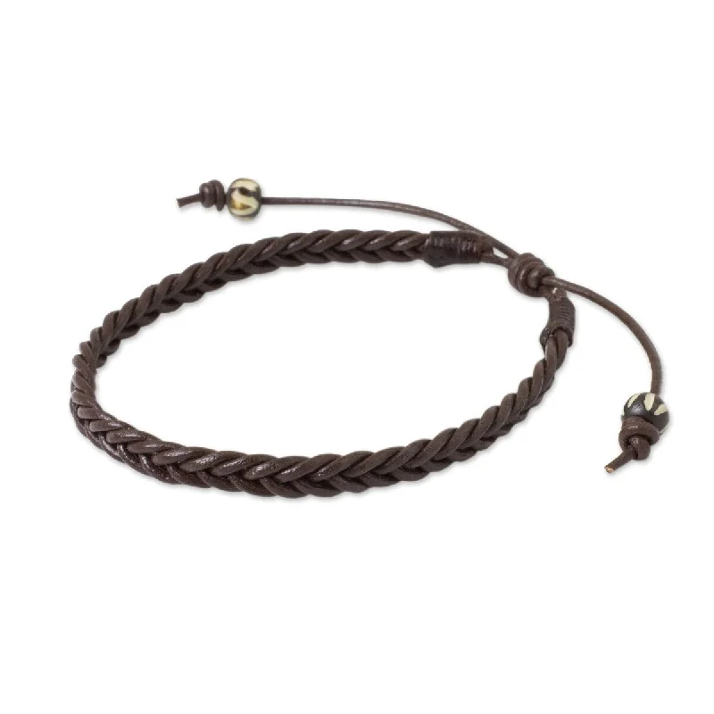 Handmade Men's Leather 'Single Brown Braid' Bracelet (Thailand)