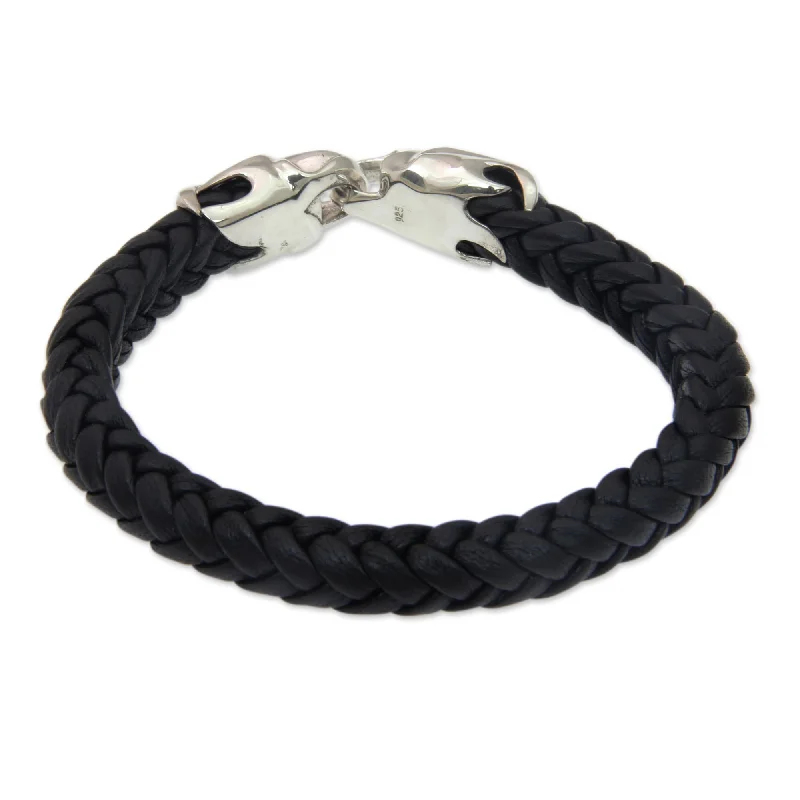 Handmade Men's Leather Sterling Silver 'Tribal Strength' Bracelet (Indonesia)