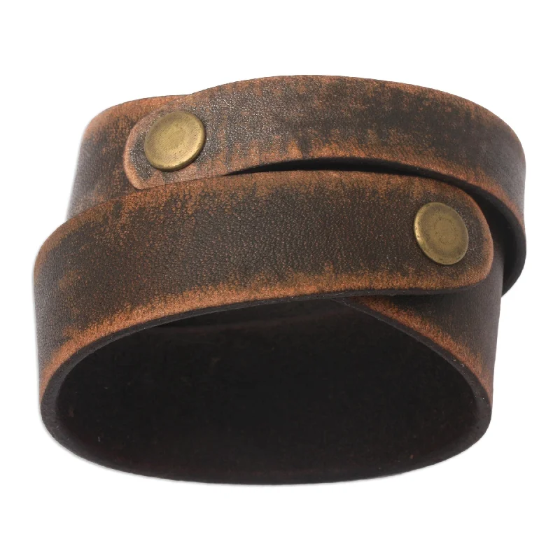 Handmade Men's Leather 'Strong Coffee' Wrap Bracelet (Indonesia)