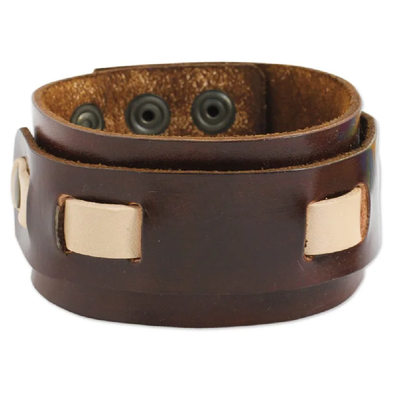 Handmade Men's Leather 'Voyager' Wristband Bracelet (Thailand)