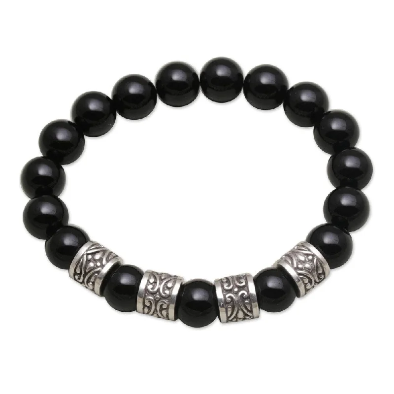 Handmade Men's Sterling Silver Shrine Shadow Onyx Bracelet (Indonesia)