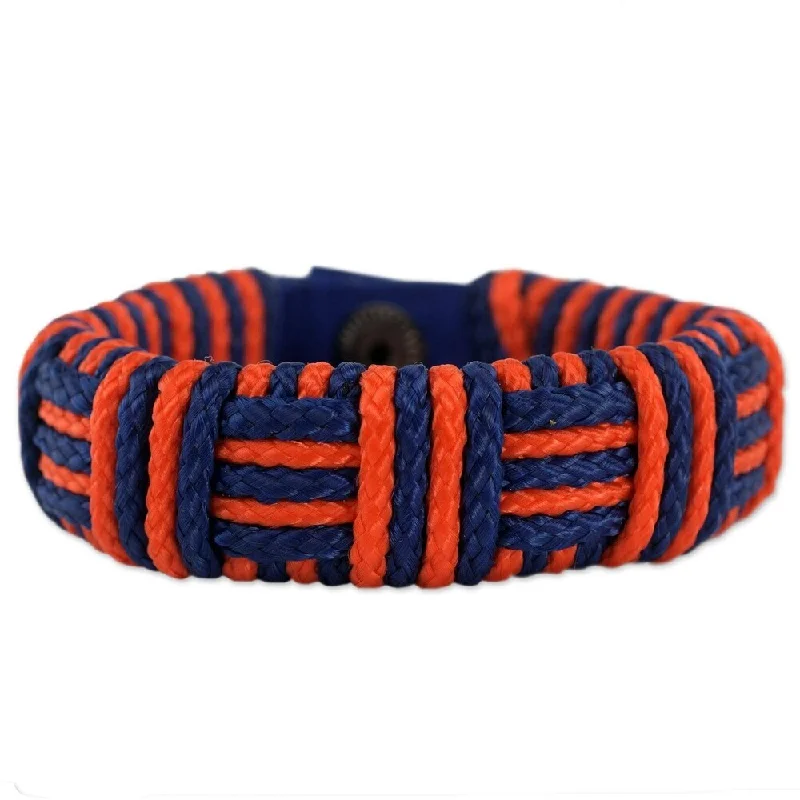 Handmade Polypropylene Cord 'Blue and Orange Kente Power' Bracelet (Ghana) - 7'6" x 9'6"