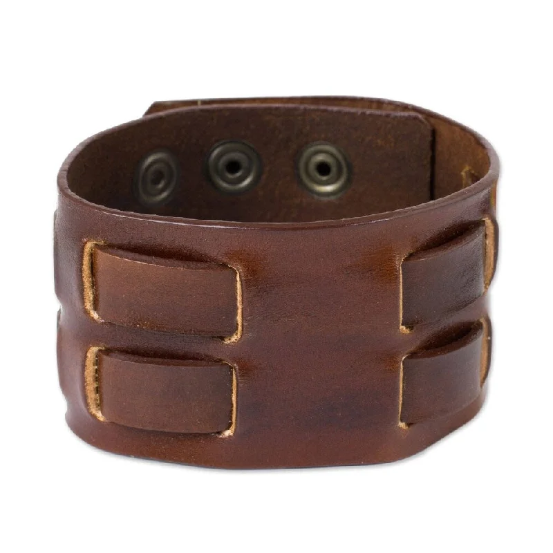 Handmade Rugged Weave Leather Bracelet (Thailand)