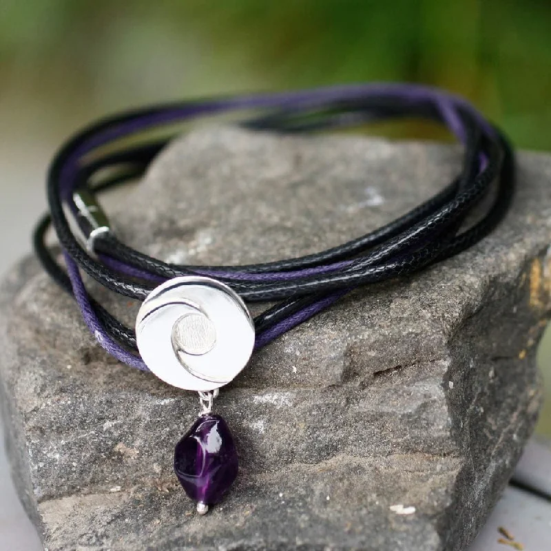 Handmade Sterling Silver 'Integration' Amethyst Bracelet (Mexico) - Black