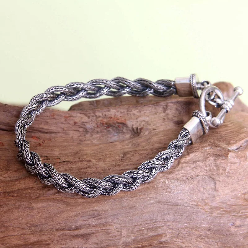 Handmade Sterling Silver Men's Naga Braid Bracelet (Indonesia)