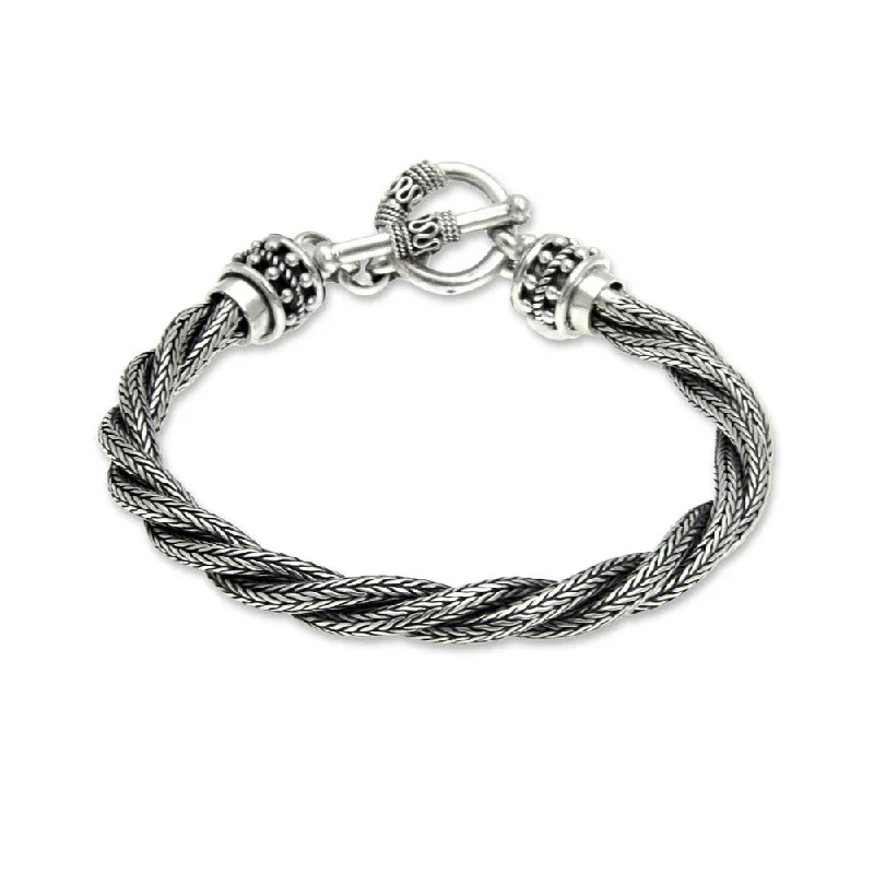 Handmade Sterling Silver Men's 'Naga Twist' Bracelet (Indonesia)