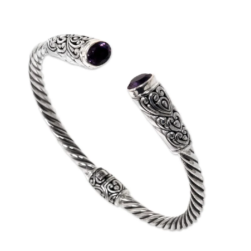 Handmade Sterling Silver Totem Hearts Amethyst Bracelet (Indonesia)