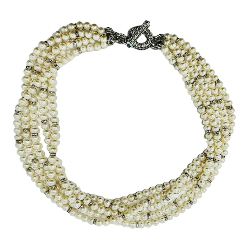 Judith Ripka 5 Strand Pearl Necklace with Embellished Toggle Clasp