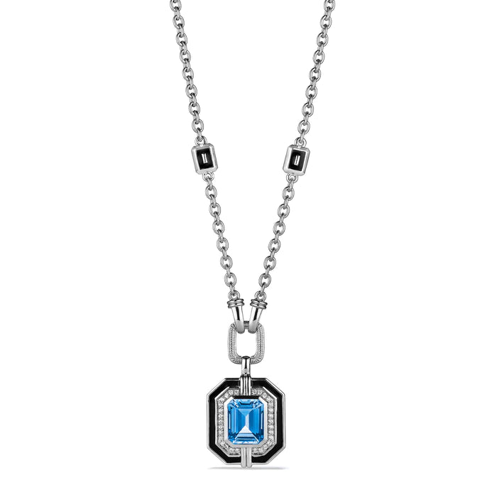 Judith Ripka SS Adrienne Necklace with Enamel, Swiss Blue Topaz and Diamonds 20"