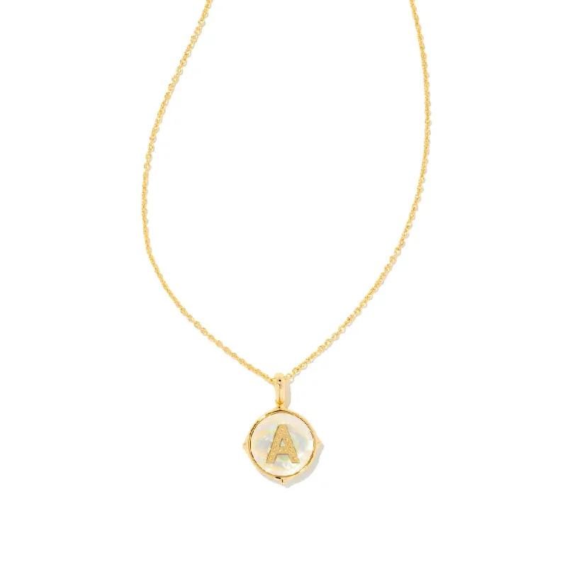 Kendra Scott Letter Gold Disc Reversible Pendant Necklace in Iridescent Abalone