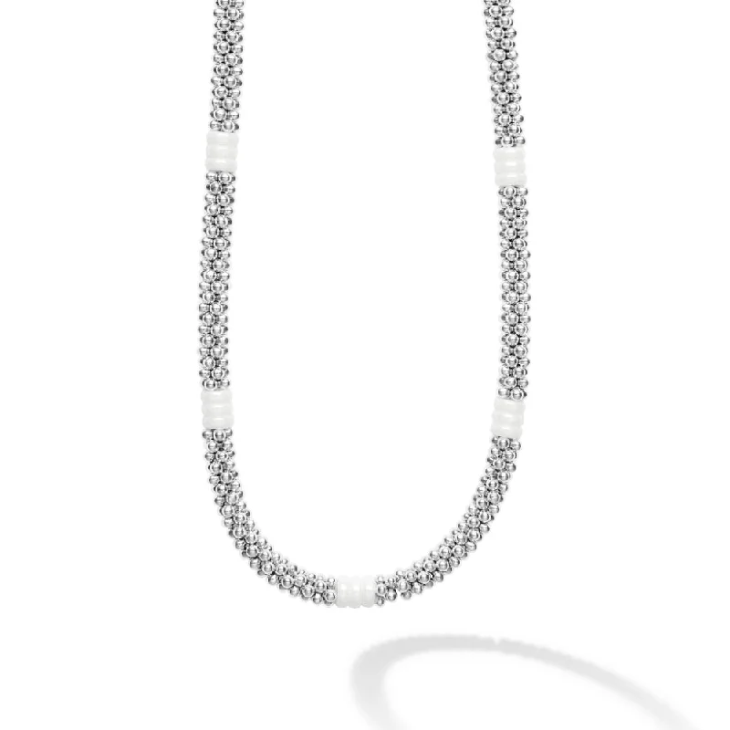 Lagos White Caviar Ceramic Three Bead Station Caviar Necklace