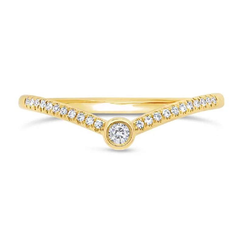 14K Yellow Gold Pave Diamond V Style Band