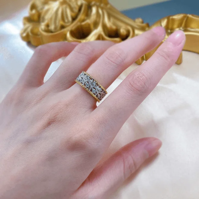 Light Luxury Style 925 Silver Fabric Cutout Pattern Retro Women's Ring