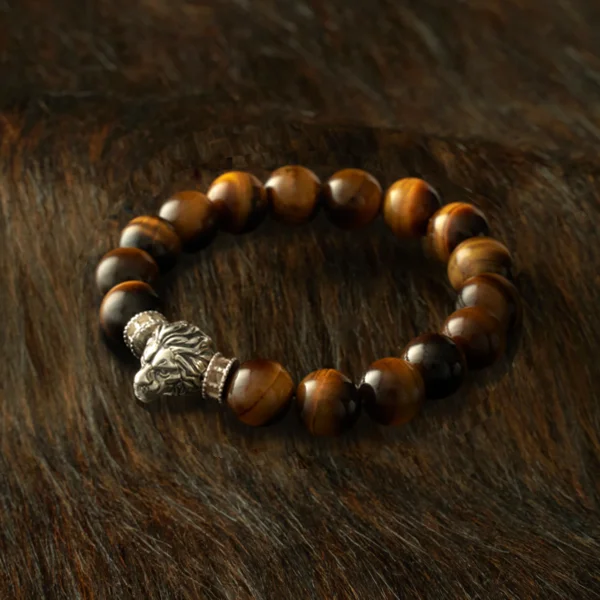 Silver Lion Tiger Eye Bead Bracelet