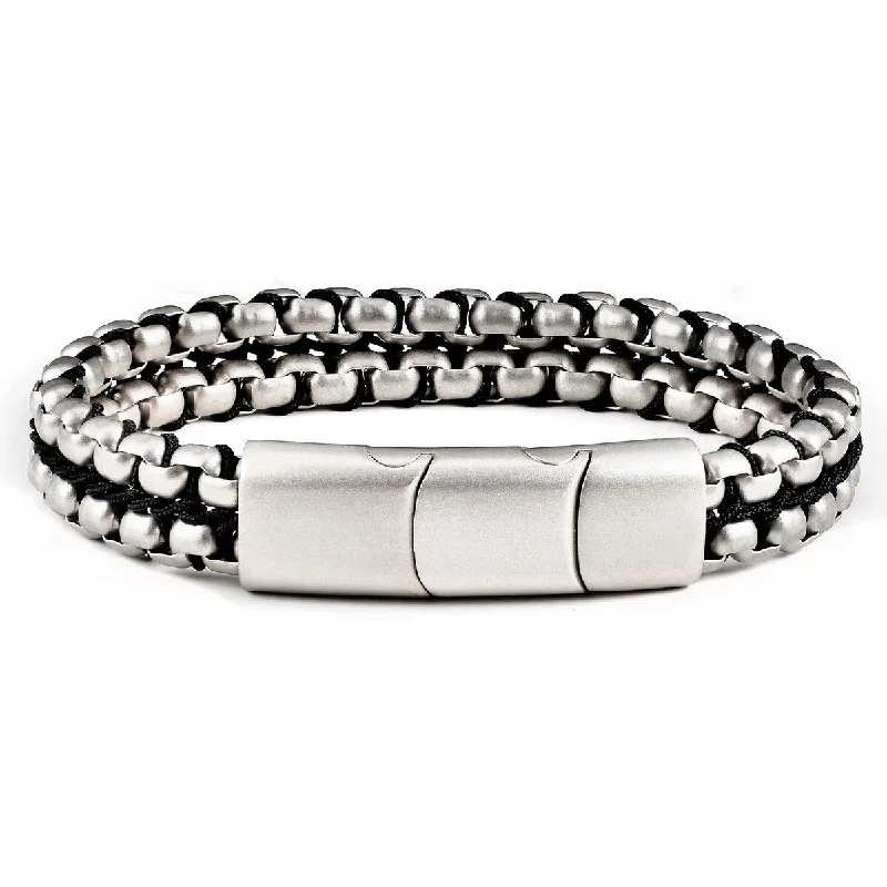 Matte Steel Double Row Box Chain Bracelet (11mm) - 8" + 0.5" Ext.