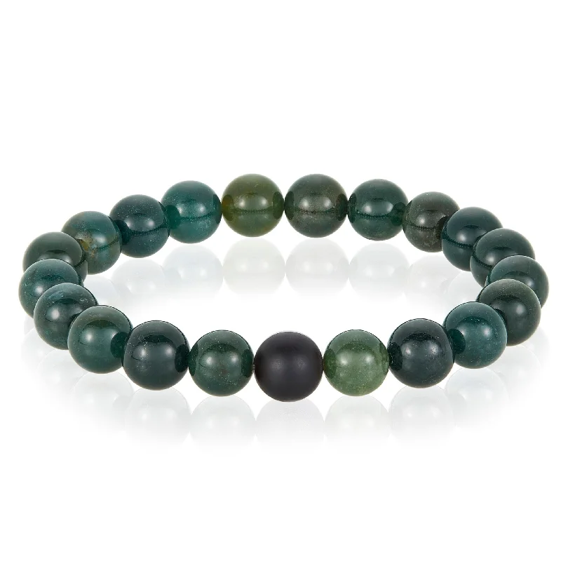 Men's Agate and Matte Onyx Stone Beaded Stretch Bracelet (10mm)