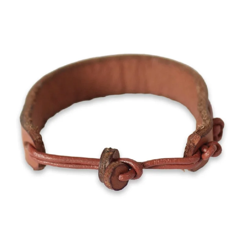 Men's Leather Brass 'Stand Together in Tan' Bracelet (Ghana)