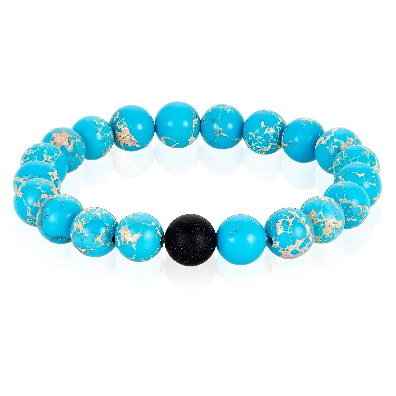 Men's Natural Stone and Matte Onyx Beaded Stretch Bracelet (10mm)