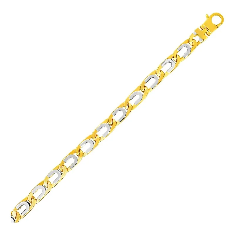 Mens Oval Link Bracelet with Details in 14k Two Tone Gold