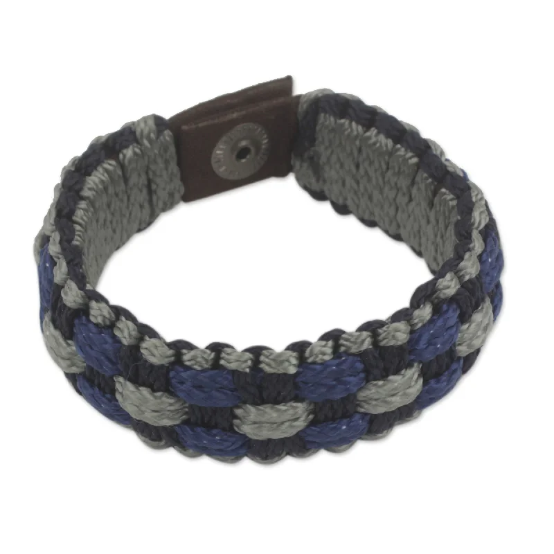 Men's Polypropylene Gray, Navy Blue and Black Cords Recycled Paper 'Flowing Spring' Wristband Bracelet (Ghana)