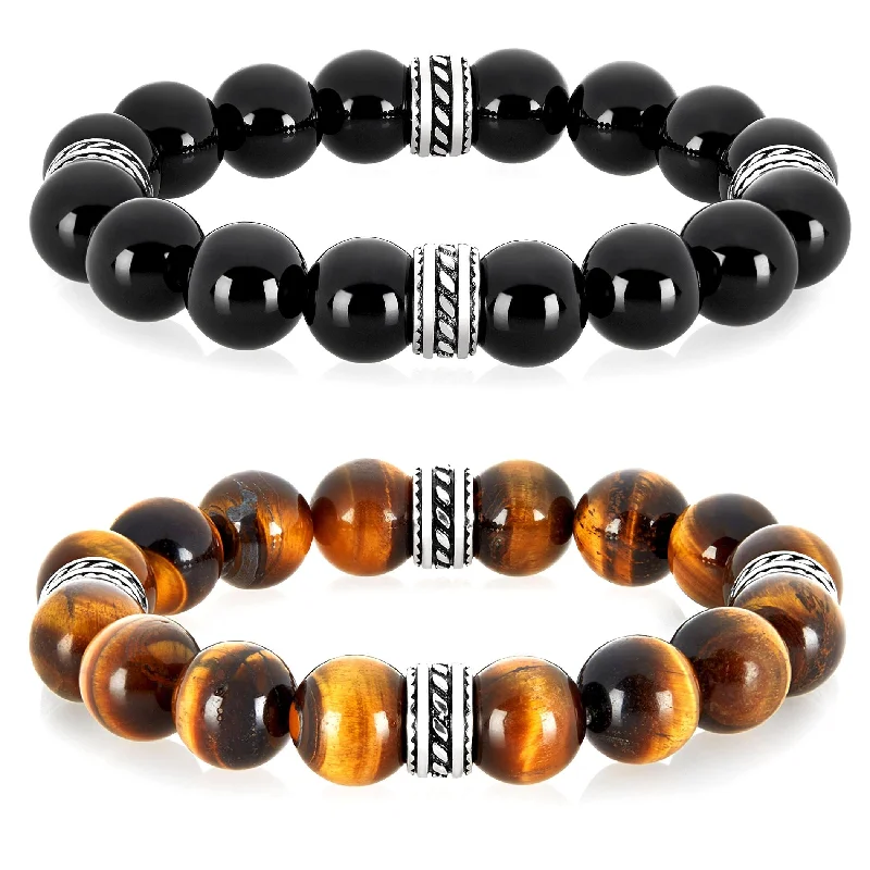 Men's Stainless Natural Gemstone Bead Bracelet (12 mm)