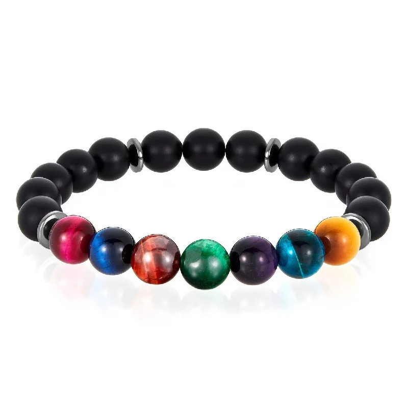 Men's Tiger Eye and Onyx Stone Bead Stretch Bracelet (10mm) - 8.25"