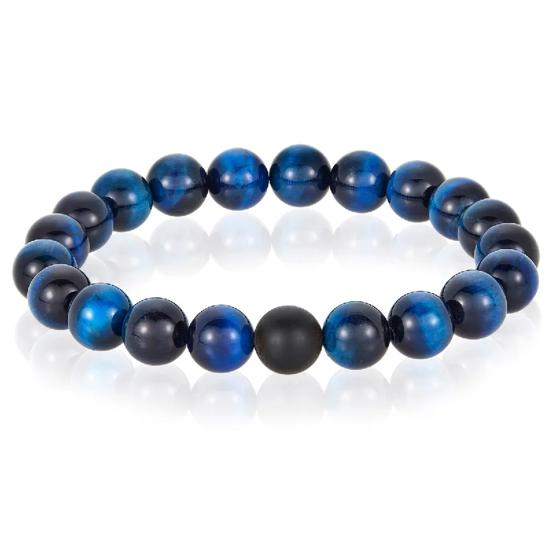 Men's Tiger's Eye and Matte Onyx Stone Beaded Stretch Bracelet (10mm)