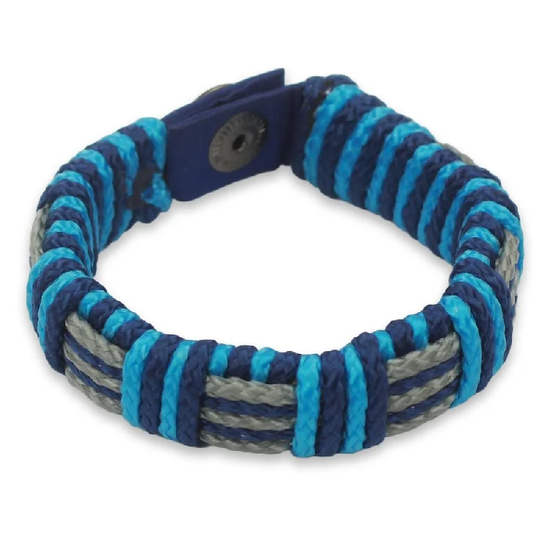 Men's Wristband Bracelet, 'Blue Kente' (Ghana)