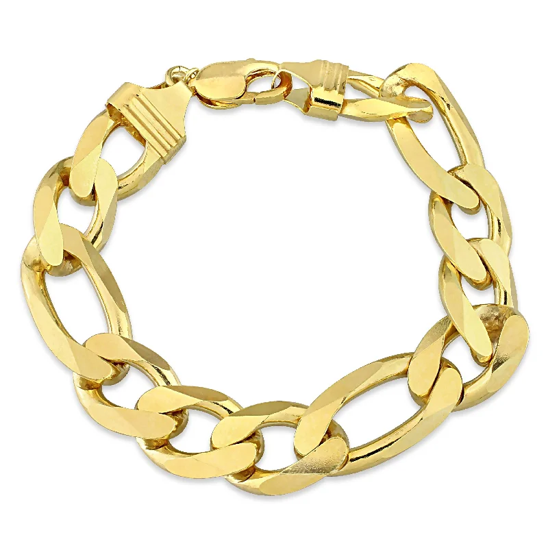 Miadora 18kt Yellow Gold Plated Sterling Silver Figaro Men's Bracelet