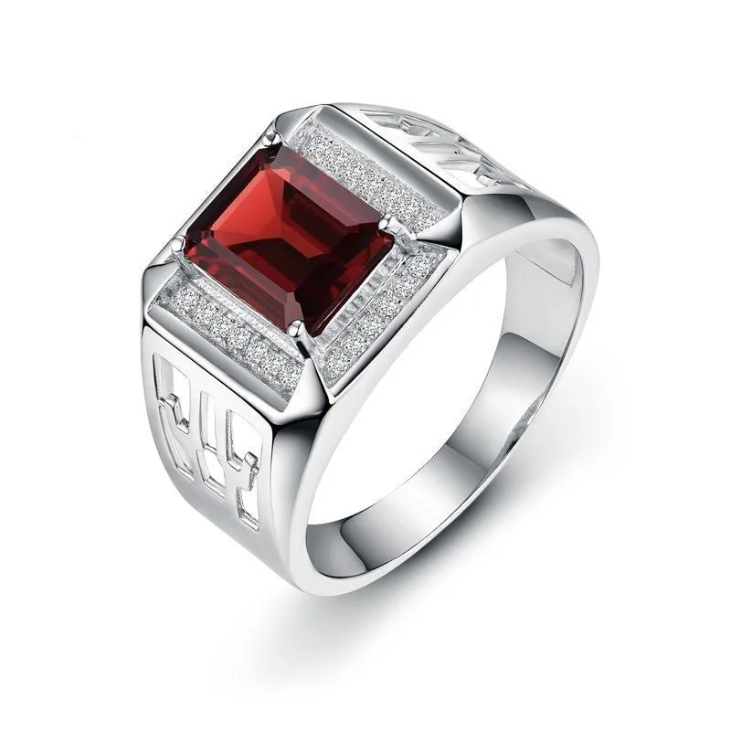 Natural Mozambique Garnet Men's Rings