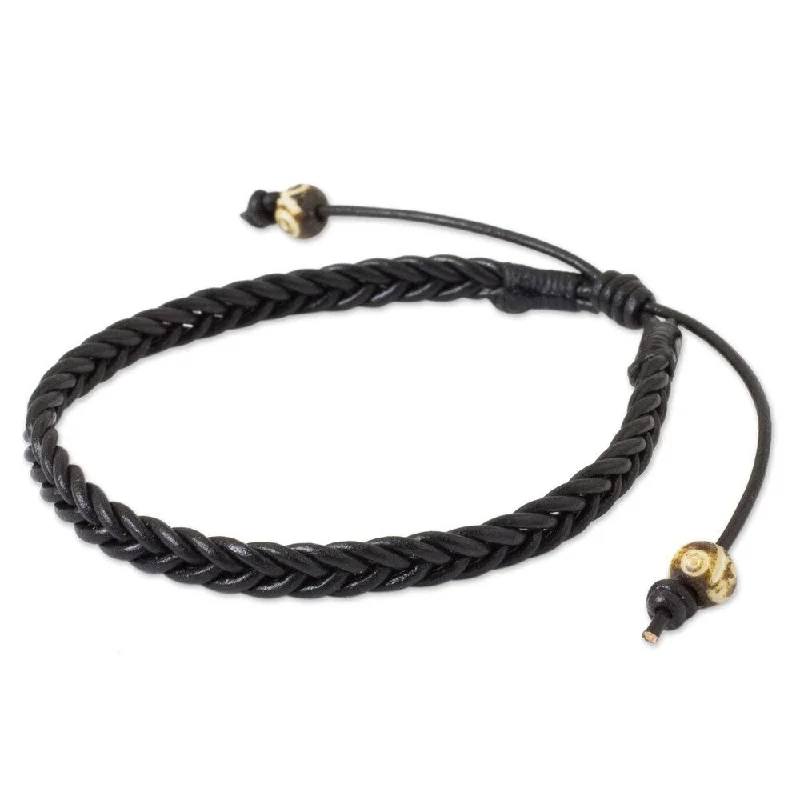 NOVICA Handmade Leather Single Black Braid Bracelet (Thailand)