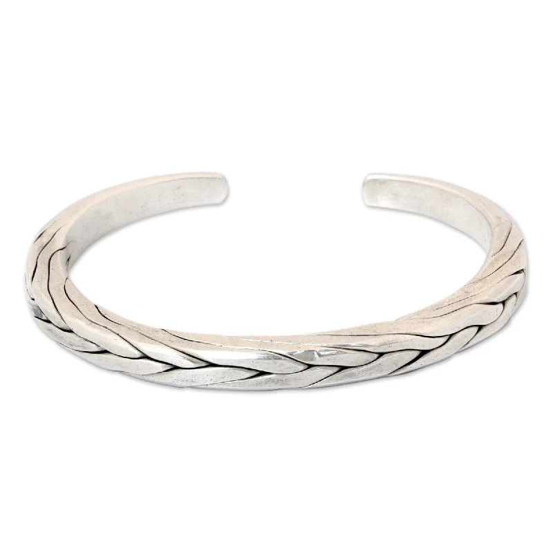 NOVICA Handmade Mens Sterling Silver Hill Tribe Braid Thai Design Cuff Bracelet (Thailand)