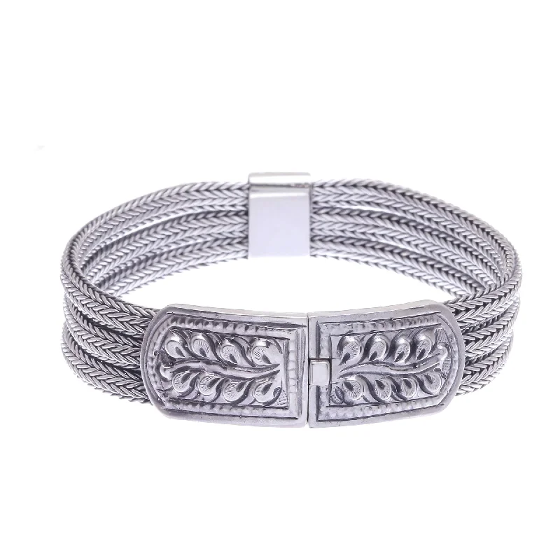 NOVICA Mens Handmade Sterling Silver Wheat Beared Head Bracelet (Thailand)