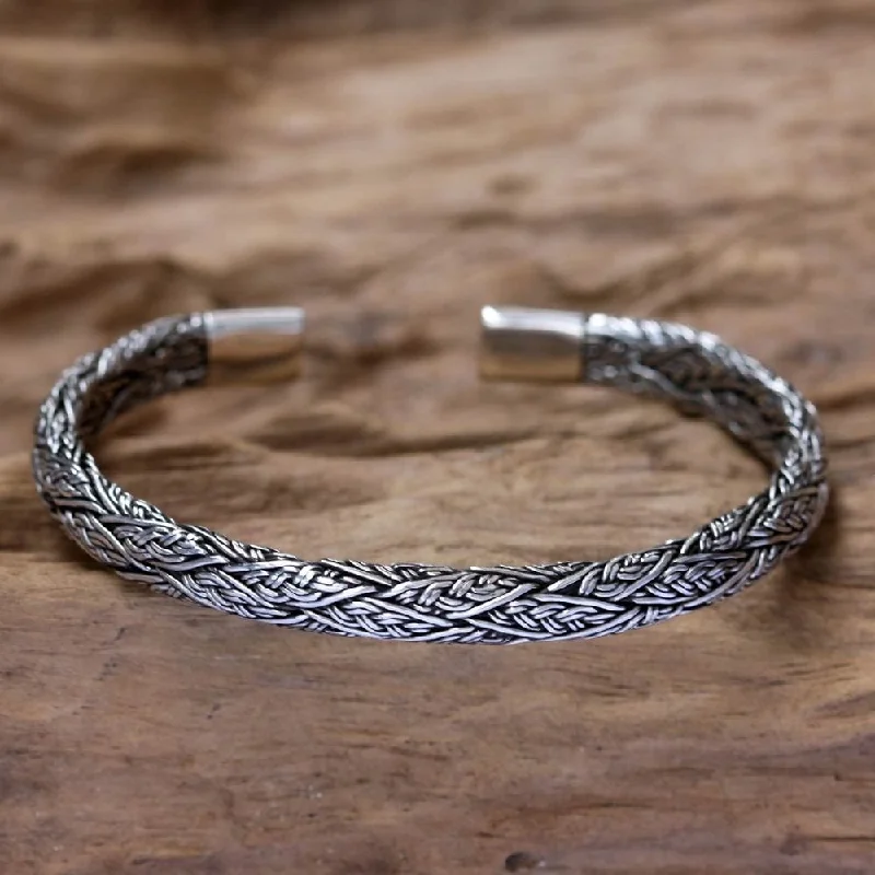 NOVICA Men's Sterling Silver Warrior Bracelet