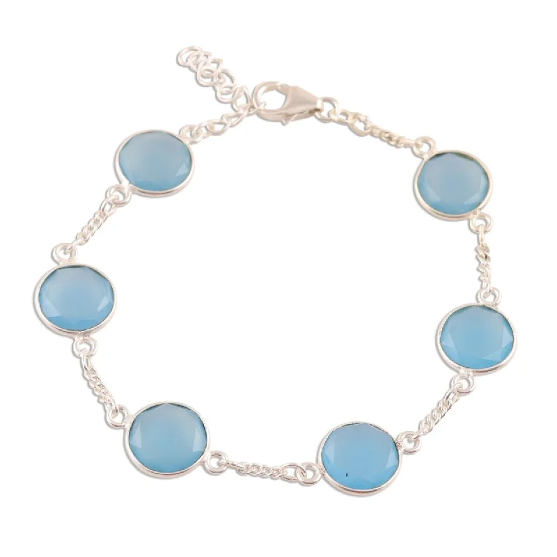 NOVICA Shimmering Blue, Chalcedony station bracelet - 7" min L - x 7.75" max L x 0.4" W