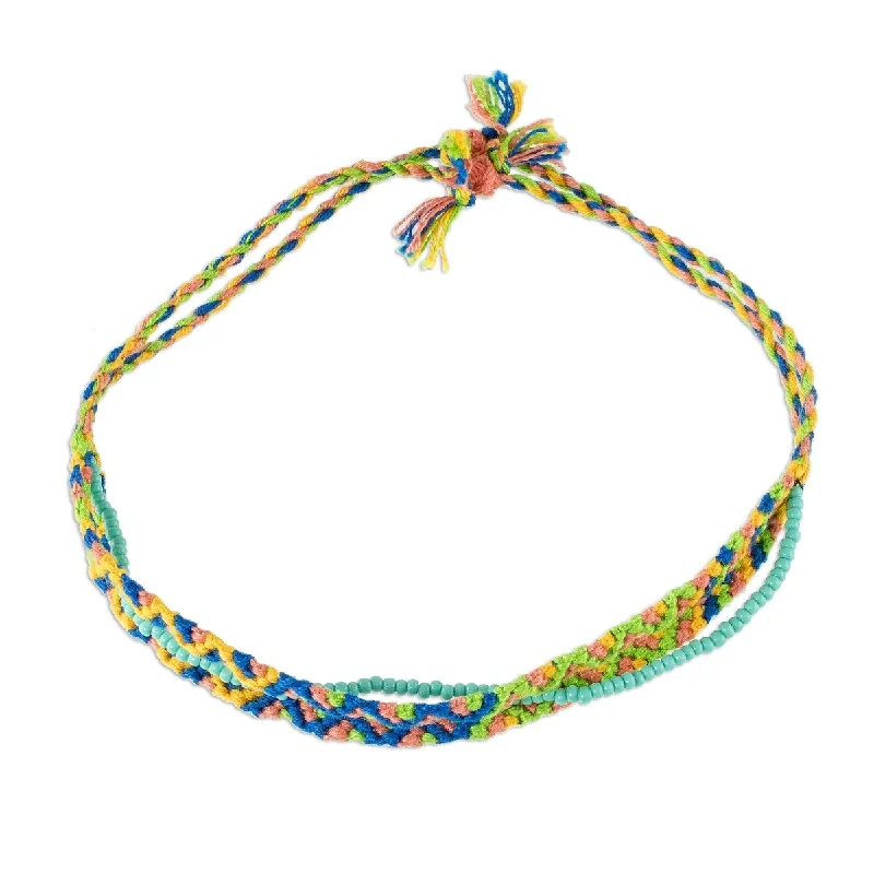 NOVICA Solola Spring, Macrame beaded wristband bracelet - 5" min L - x 10.5" max L x 0.4" W