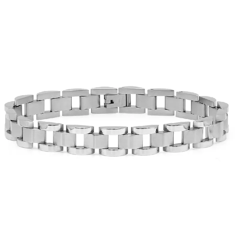 Oxford Ivy Mens Square Link Stainless Steel Bracelet 8 1/2 inch