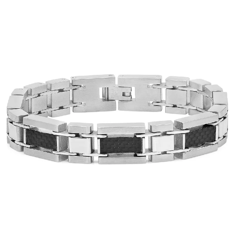 Oxford Ivy Mens Stainless Steel and Carbon Fiber Link Bracelet