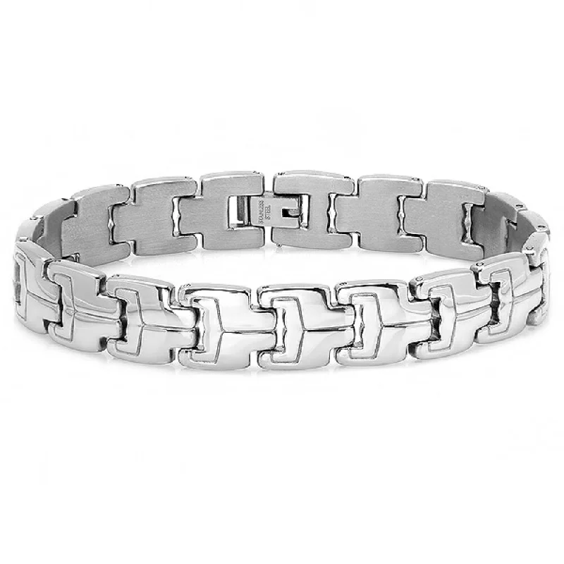 Oxford Ivy Mens Stainless Steel Link Bracelet 8 1/4 inch