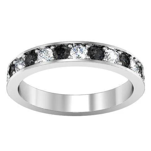 Pave Alternating Black and White Diamond Eternity Band (1.30 cttw)