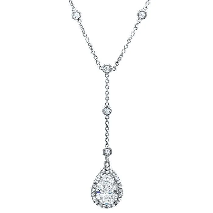 Pear Halo Diamond Drop Necklace