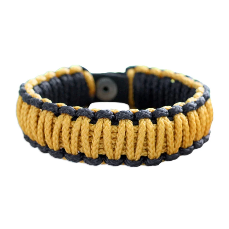 Polyester Men's 'Amina In Golden Black' Wristband Bracelet (Ghana)