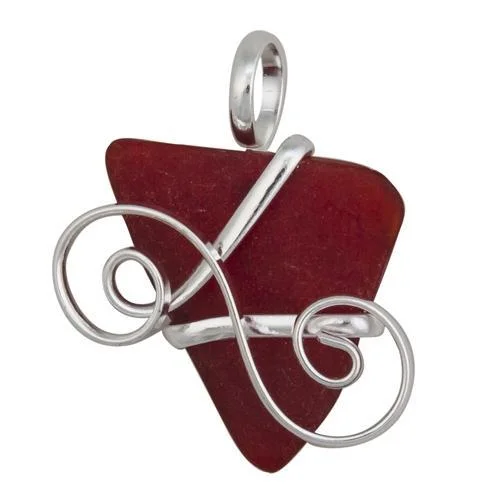 Red Pompano Beach Glass Freeform Pendant