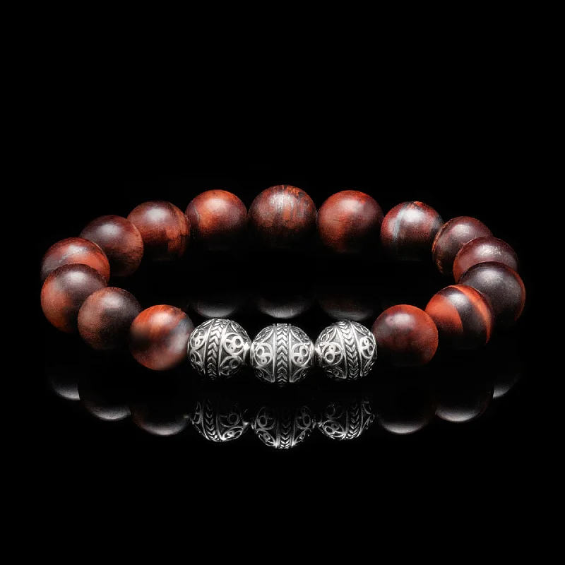 SILVER CLASSIC MATT RED TIGER EYE BRACELET