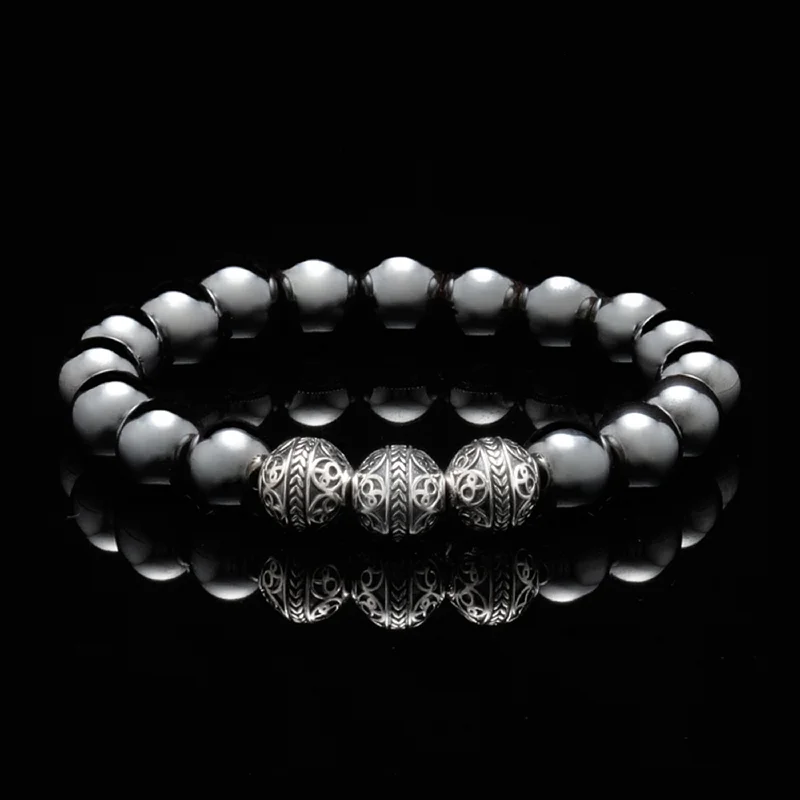 Classic Silver Hematite Beaded Bracelet