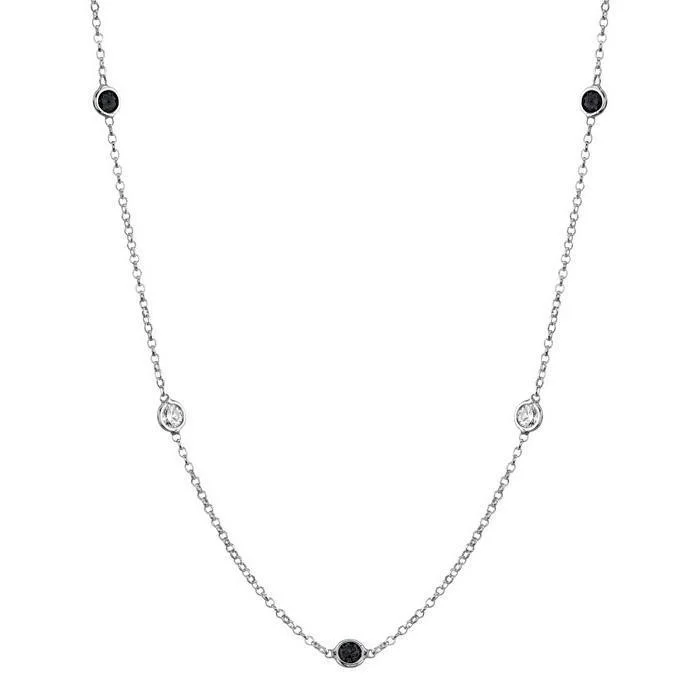 Black Diamond and White Diamond Station Necklace