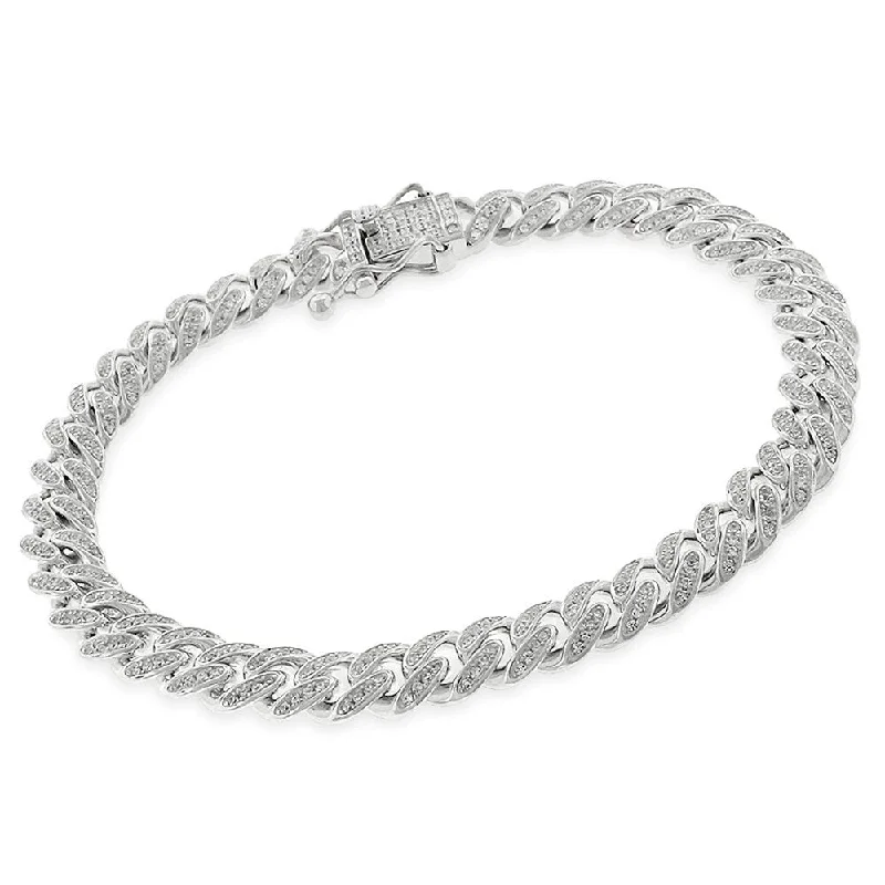 Sterling Silver 8.5mm Iced Out CZ Miami Cuban Solid 925 Rhodium Bling Bracelet Chain 9"