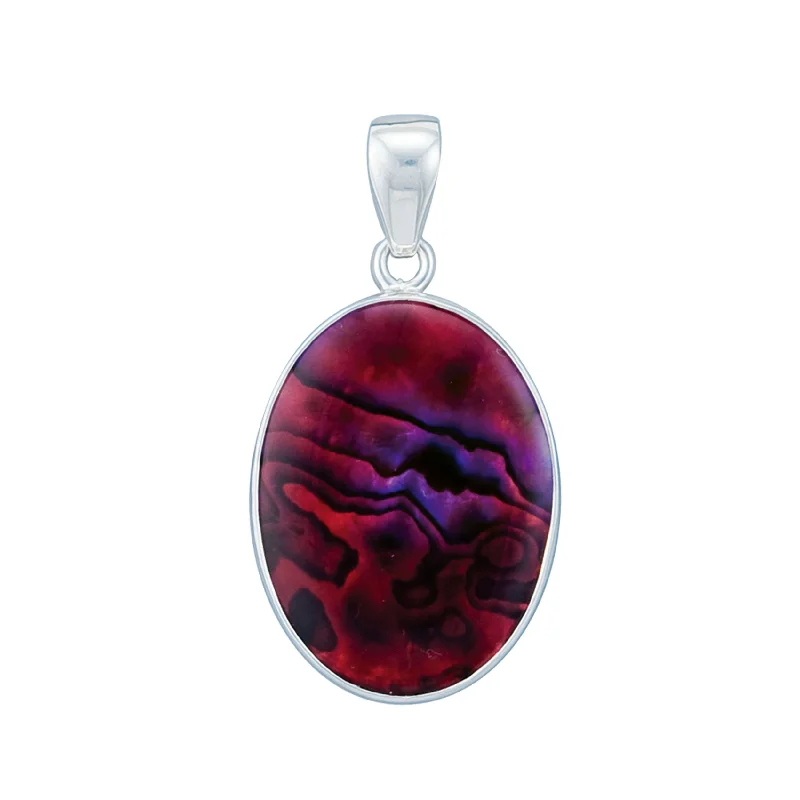 Sterling Silver Oval Red Abalone Pendant