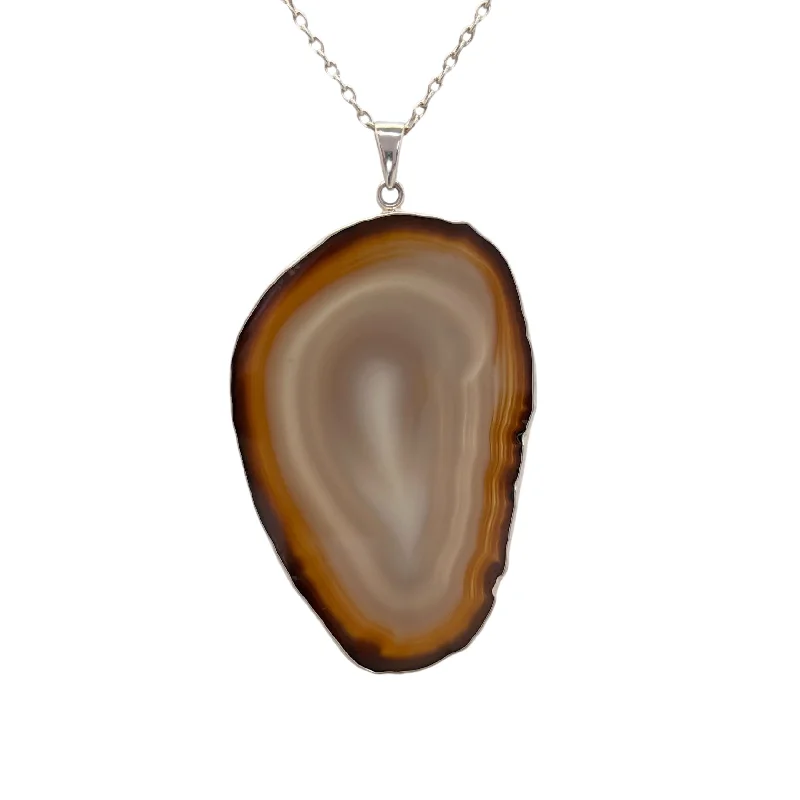 Larger Sterling Silver Brown/Nude Agate Slice Pendant